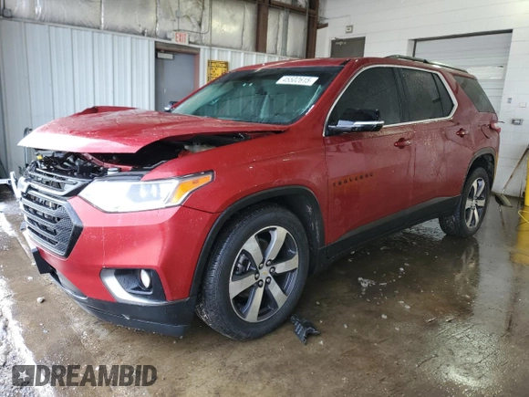 2020 Chevrolet Traverse LT Leather with VIN 1GNEVHKWXLJ321380, listed as a Copart auction lot 45502615 with 67,597 mi miles and Salvage Title. Bid and sale history available at carsss.com. Image 1.