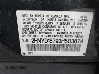 2003 Acura MDX Touring Pkg RES with VIN 2HNYD18793H503874, listed as a IAAI auction lot 41698135 with 239,462 mi miles. Bid and sale history available at carsss.com. Image 9.