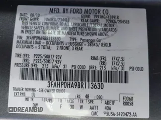 2011 Ford Fusion SE with VIN 3FAHP0HA9BR113630, listed as a IAAI auction lot 42024520 with 126,174 mi miles. Bid and sale history available at carsss.com. Image 9.
