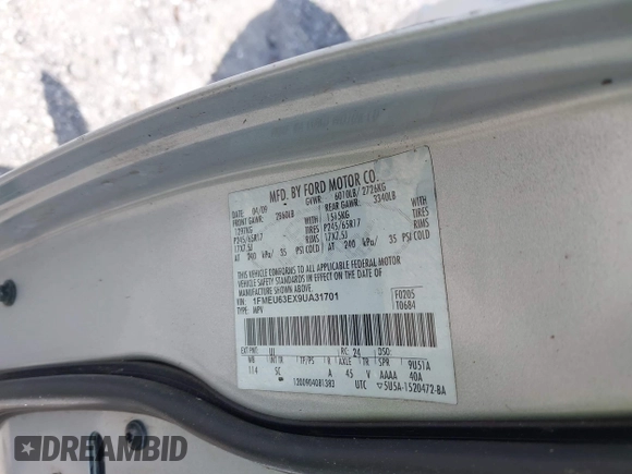 2009 Ford Explorer XLT с VIN 1FMEU63EX9UA31701, выставлен на аукционе IAAI как лот 41981612 с пробегом 188 215 миль миль и . История ставок и продаж доступна на DreamBid. Изображение 9.