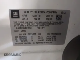 2021 Buick Encore GX Select с VIN KL4MMESL4MB153611, выставлен на аукционе IAAI как лот 41487117 с пробегом 92 881 миль миль и . История ставок и продаж доступна на DreamBid. Изображение 9.