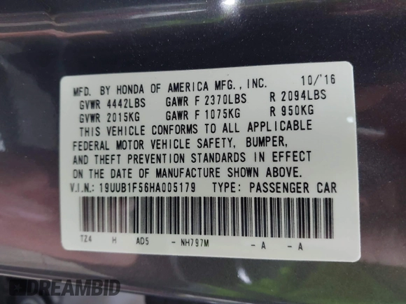 2017 Acura TLX w/Technology Pkg with VIN 19UUB1F56HA005179, listed as a IAAI auction lot 41200140 with 66,771 mi miles. Bid and sale history available at carsss.com. Image 9.