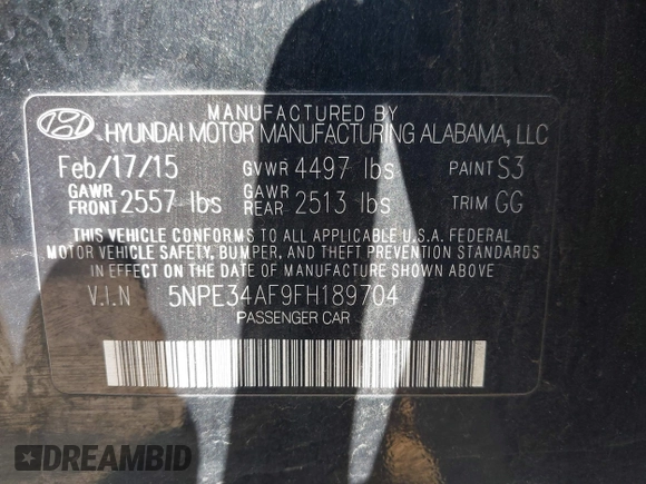2015 Hyundai Sonata Limited with VIN 5NPE34AF9FH189704, listed as a IAAI auction lot 41774078 with 175,042 mi miles and . Bid and sale history available at carsss.com. Image 9.