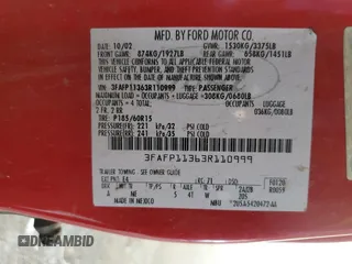 2003 Ford ZX2 ZX2 Standard z VIN 3FAFP11363R110999, wystawiony jako Copart lot #62194144 z przebiegiem 176 653 mil mil oraz Tytuł czysty. Historia ofert i sprzedaży dostępna na DreamBid. Obrazek 12.