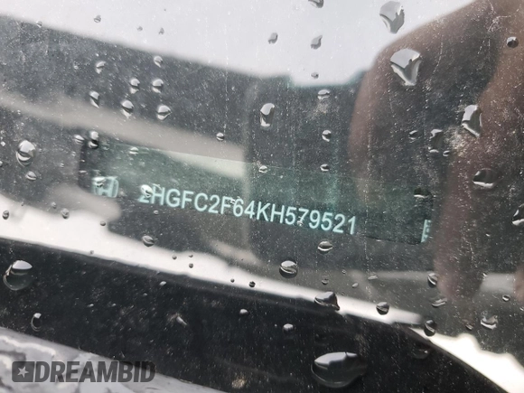 2019 Honda Civic LX with VIN 2HGFC2F64KH579521, listed as a Copart auction lot 52819835 with 40,783 mi miles and Salvage Title. Bid and sale history available at DreamBid. Image 12.