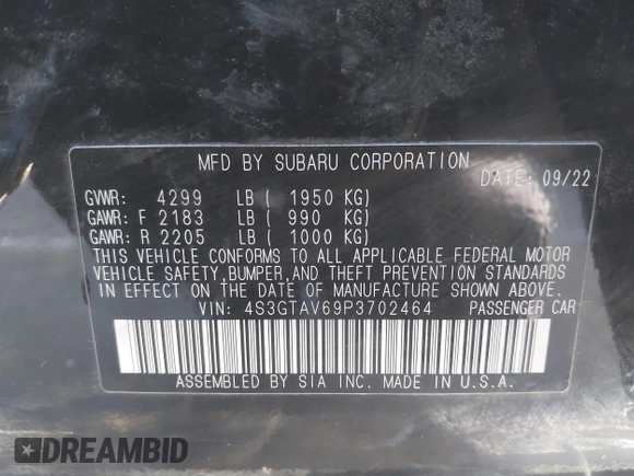 2023 Subaru Impreza Premium с VIN 4S3GTAV69P3702464, выставлен на аукционе IAAI как лот 41387913 с пробегом 38 500 миль миль и . История ставок и продаж доступна на DreamBid. Изображение 9.