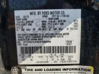 2012 Ford F-150 XL z VIN 1FTFW1CF6CFA89086, wystawiony jako Copart lot #52191225 z przebiegiem 190 254 mil mil oraz Szkody całkowita. Historia ofert i sprzedaży dostępna na DreamBid. Obrazek 12.