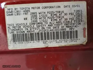 2001 Toyota Highlander with VIN JTEGF21A810010885, listed as a Copart auction lot 46028135 with 193,446 mi miles and Clean Title. Bid and sale history available at carsss.com. Image 12.