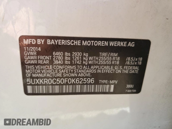 2015 BMW X5 xDrive35i z VIN 5UXKR0C50F0K62596, wystawiony jako Copart lot #45988185 z przebiegiem 128 771 mil mil oraz Szkoda całkowita • Salvage title. Historia ofert i sprzedaży dostępna na DreamBid. Obrazek 13.