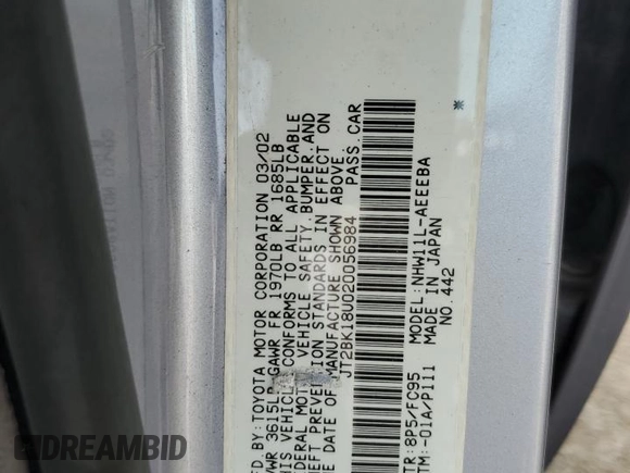 2002 Toyota Prius with VIN JT2BK18U020056984, listed as a Copart auction lot 52141175 with 130,442 mi miles and Salvage Title. Bid and sale history available at carsss.com. Image 12.