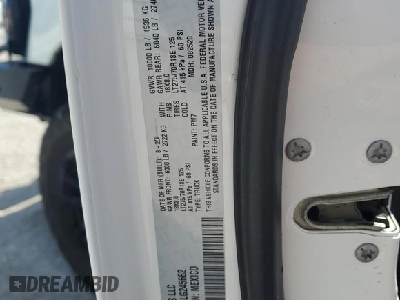 2020 Ram 2500 Tradesman with VIN 3C6UR5CL6LG245662, listed as a Copart auction lot 54360405 with Not provided miles and Salvage title. Bid and sale history available at DreamBid. Image 12.