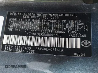 2010 Toyota Camry with VIN 4T1BF3EK8AU092760, listed as a IAAI auction lot 41439180 with 178,817 mi miles and . Bid and sale history available at DreamBid. Image 9.