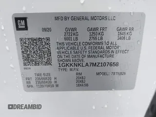 2021 GMC Acadia SLE with VIN 1GKKNKLA7MZ107658, listed as a IAAI auction lot 41547872 with 37,932 mi miles and . Bid and sale history available at DreamBid. Image 9.