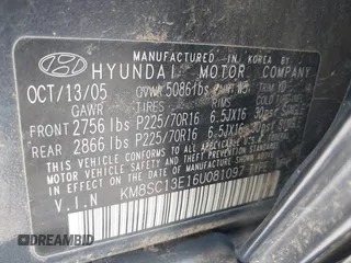 2006 Hyundai Santa Fe GLS z VIN KM8SC13E16U081097, wystawiony jako IAAI lot #42224989 z przebiegiem Nie podano mil oraz . Historia ofert i sprzedaży dostępna na DreamBid. Obrazek 9.
