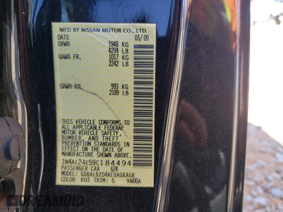 2009 Nissan Altima 2.5 S with VIN 1N4AL24E59C184494, listed as a Copart auction lot 49953235 with 211,975 mi miles and Salvage Title. Bid and sale history available at carsss.com. Image 14.