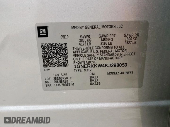 2019 Chevrolet Traverse Premier with VIN 1GNERKKW4KJ298050, listed as a Copart auction lot 57559355 with 54,521 mi miles and Salvage title. Bid and sale history available at DreamBid. Image 14.