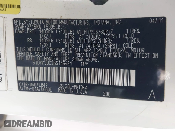2011 Toyota Sienna XLE AAS with VIN 5TDYK3DC3BS146461, listed as a IAAI auction lot 41829779 with 183,027 mi miles. Bid and sale history available at carsss.com. Image 9.