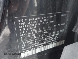 2017 Volkswagen Tiguan S with VIN WVGBV7AX7HK047973, listed as a IAAI auction lot 41197329 with 92,960 mi miles and . Bid and sale history available at DreamBid. Image 9.