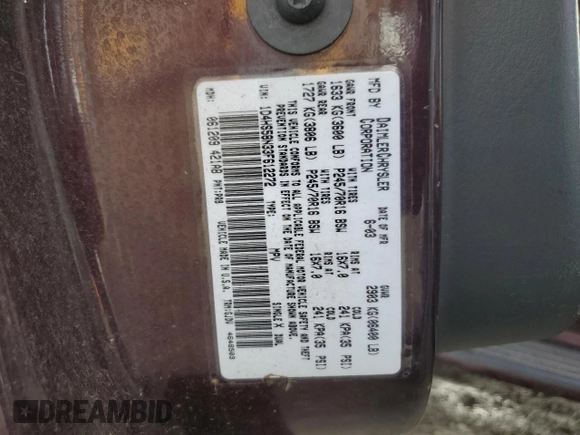 2003 Dodge Durango SLT Plus z VIN 1D4HS58N33F612272, wystawiony jako Copart lot #45331435 z przebiegiem 183 750 mil mil oraz Szkoda całkowita • Salvage title. Historia ofert i sprzedaży dostępna na DreamBid. Obrazek 13.