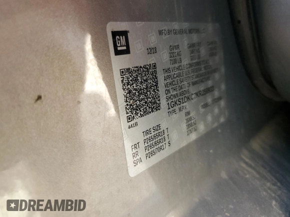 2019 GMC Yukon SLT Standard Edition with VIN 1GKS1DKC7KR259933, listed as a Copart auction lot 73507814 with 84,843 mi miles and Salvage Title. Bid and sale history available at carsss.com. Image 14.