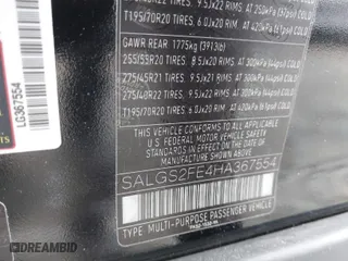 2017 Land Rover Range Rover with VIN SALGS2FE4HA367554, listed as a IAAI auction lot 40933484 with 87,757 mi miles. Bid and sale history available at carsss.com. Image 9.