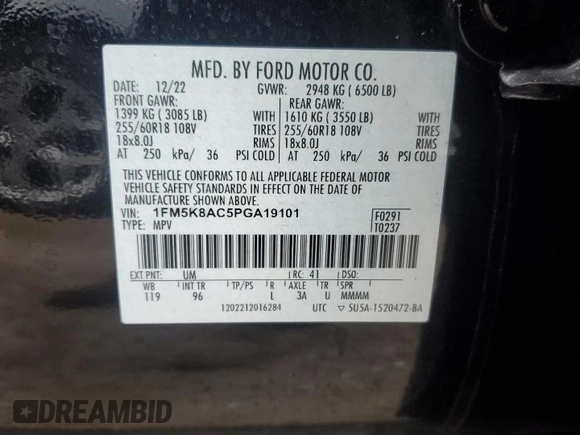 2023 Ford Explorer z VIN 1FM5K8AC5PGA19101, wystawiony jako Copart lot #86570784 z przebiegiem 42 139 mil mil oraz Szkoda całkowita • Salvage title. Historia ofert i sprzedaży dostępna na DreamBid. Obrazek 12.