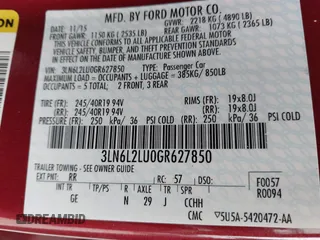 2016 Lincoln MKZ Hybrid with VIN 3LN6L2LU0GR627850, listed as a IAAI auction lot 41897945 with 36,213 mi miles. Bid and sale history available at carsss.com. Image 9.