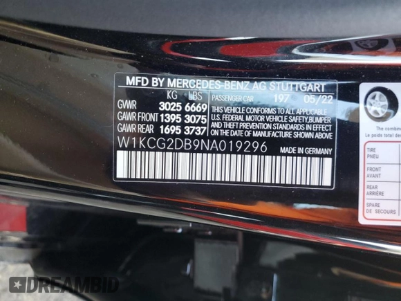 2022 Mercedes-Benz EQS with VIN W1KCG2DB9NA019296, listed as a Copart auction lot 52124734 with 4,651 mi miles. Bid and sale history available at carsss.com. Image 12.
