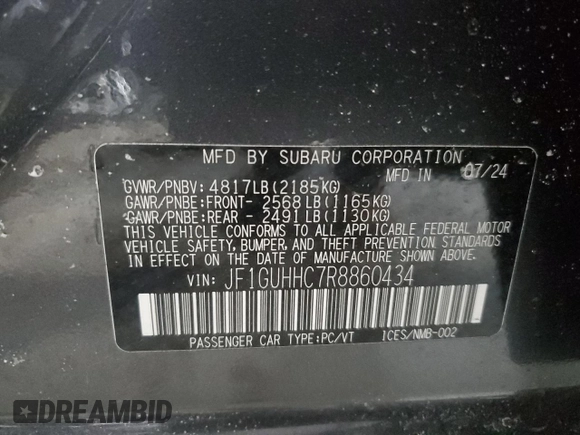 2024 Subaru Impreza RS with VIN JF1GUHHC7R8860434, listed as a Copart auction lot 41838645 with 3,350 mi miles and Salvage Title. Bid and sale history available at carsss.com. Image 12.