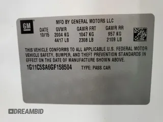 2016 Chevrolet Malibu Limited LT with VIN 1G11C5SA6GF158504, listed as a Copart auction lot 72694504 with 163,248 mi miles and Salvage Title. Bid and sale history available at carsss.com. Image 14.