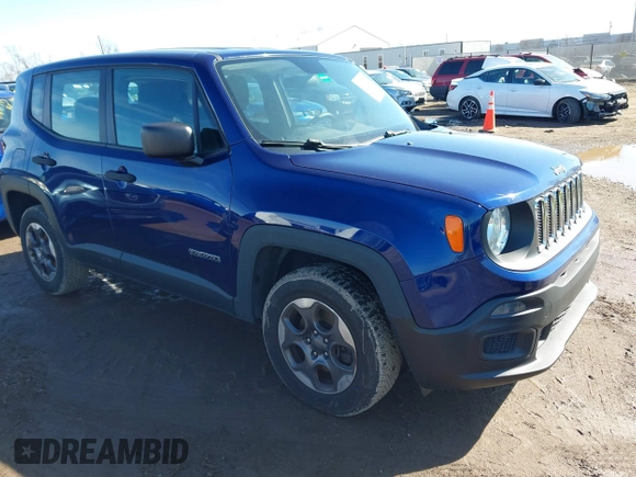 2016 Jeep Renegade Sport with VIN ZACCJBAW1GPC59187, listed as a IAAI auction lot 41699358 with 121,151 mi miles. Bid and sale history available at carsss.com. Image 1.