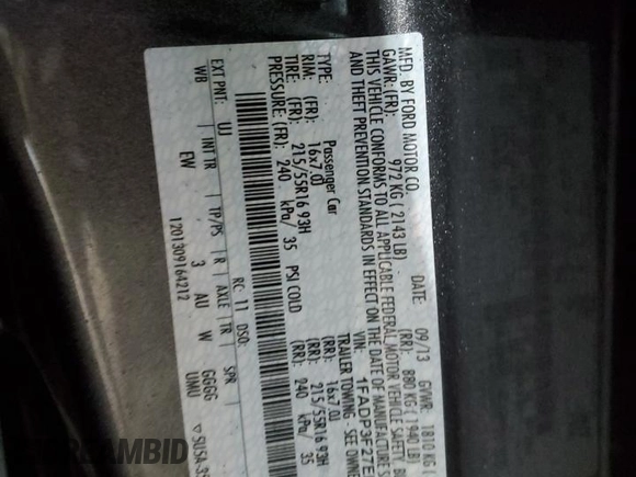 2014 Ford Focus SE with VIN 1FADP3F27EL164395, listed as a Copart auction lot 89045505 with 58,955 mi miles and Salvage Title. Bid and sale history available at carsss.com. Image 12.