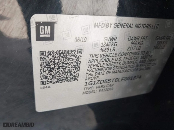 2020 Chevrolet Malibu LT with VIN 1G1ZD5ST6LF001874, listed as a IAAI auction lot 41684091 with 96,037 mi miles. Bid and sale history available at carsss.com. Image 9.
