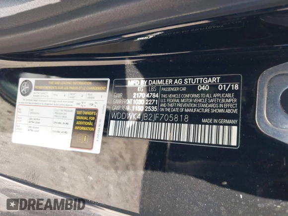 2018 Mercedes-Benz C 300 with VIN WDDWK4JB2JF705818, listed as a IAAI auction lot 42039220 with 73,199 mi miles and . Bid and sale history available at DreamBid. Image 9.