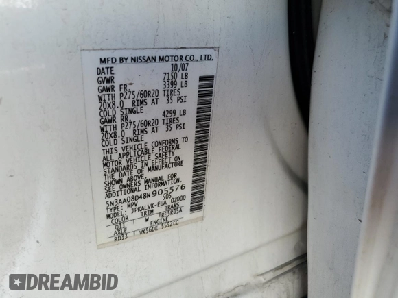 2008 Infiniti QX56 с VIN 5N3AA08D48N905576, выставлен на аукционе Copart как лот 50331005 с пробегом 176 747 миль миль и Списание • Salvage title. История ставок и продаж доступна на DreamBid. Изображение 13.