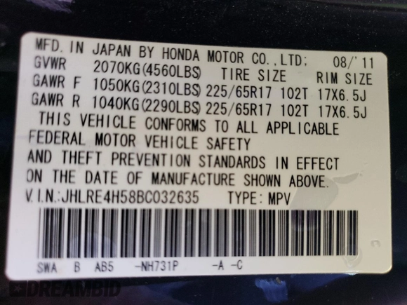 2011 Honda CR-V EX with VIN JHLRE4H58BC032635, listed as a Copart auction lot 81302704 with 113,720 mi miles and Salvage Title. Bid and sale history available at carsss.com. Image 15.