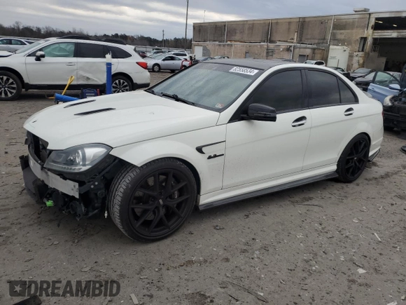2012 Mercedes-Benz C 63 AMG with VIN WDDGF7HB1CA627046, listed as a Copart auction lot 82558534 with 110,149 mi miles and Salvage Title. Bid and sale history available at carsss.com. Image 1.