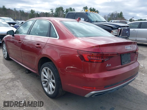 2019 Audi A4 Premium Plus z VIN WAUENAF49KN004753, wystawiony jako IAAI lot #42012315 z przebiegiem 105 208 mil mil oraz . Historia ofert i sprzedaży dostępna na DreamBid. Obrazek 3.