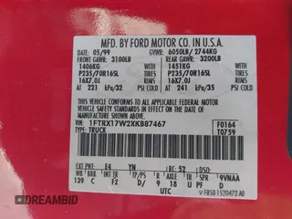 1999 Ford F-150 с VIN 1FTRX17W2XKB87467, выставлен на аукционе IAAI как лот 42308152 с пробегом 243 901 миль миль и . История ставок и продаж доступна на DreamBid. Изображение 9.