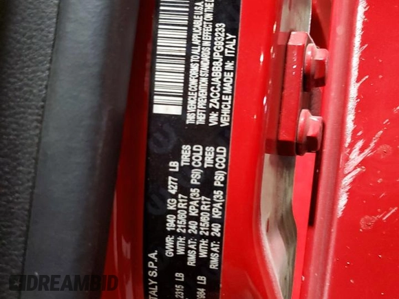 2018 Jeep Renegade Latitude with VIN ZACCJABB8JPG93233, listed as a Copart auction lot 58553795 with Not provided miles and Non repairable. Bid and sale history available at DreamBid. Image 13.