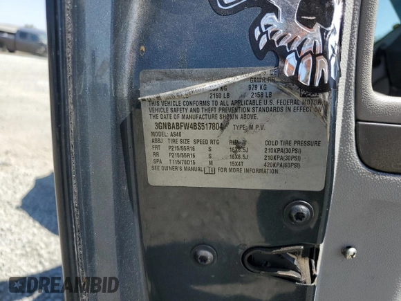 2011 Chevrolet HHR 1LT with VIN 3GNBABFW4BS517804, listed as a Copart auction lot 61873735 with 159,806 mi miles and Salvage title. Bid and sale history available at DreamBid. Image 12.