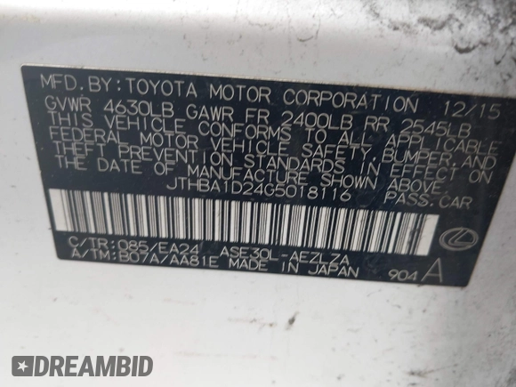 2016 Lexus IS 200t с VIN JTHBA1D24G5018116, выставлен на аукционе IAAI как лот 42425876 с пробегом 152 335 миль миль и . История ставок и продаж доступна на DreamBid. Изображение 9.