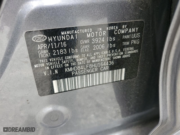 2017 Hyundai Elantra SE with VIN KMHD84LF8HU164436, listed as a Copart auction lot 54263305 with 145,692 mi miles and Clean Title. Bid and sale history available at carsss.com. Image 12.