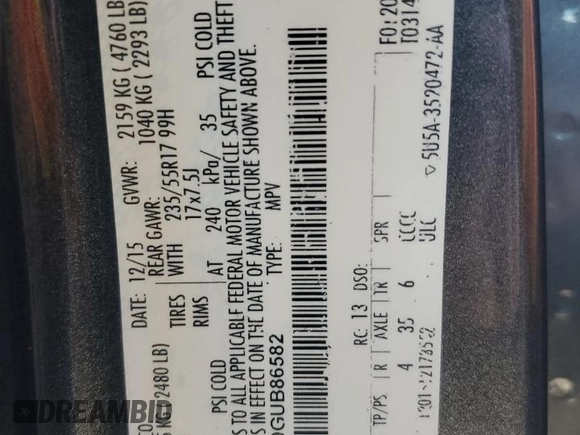 2016 Ford Escape SE with VIN 1FMCU9GX0GUB86582, listed as a Copart auction lot 74035344 with 115,538 mi miles and Salvage Title. Bid and sale history available at DreamBid. Image 14.