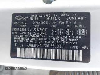 2013 Hyundai Tucson GLS with VIN KM8JU3AC3DU551018, listed as a IAAI auction lot 41988305 with 214,728 mi miles. Bid and sale history available at carsss.com. Image 9.
