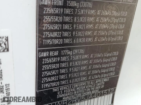2018 Land Rover Range Rover Sport HSE с VIN SALWR2RV5JA401512, выставлен на аукционе Copart как лот 57281925 с пробегом 49 582 миль миль и Списание • Salvage title. История ставок и продаж доступна на DreamBid. Изображение 12.