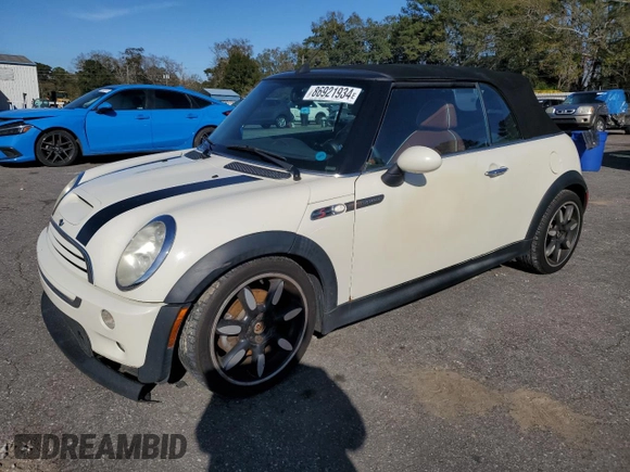 2008 MINI Convertible S with VIN WMWRH33548TL96210, listed as a Copart auction lot 86921934 with 206,446 mi miles and Salvage title. Bid and sale history available at DreamBid. Image 1.