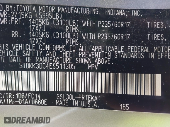 2014 Toyota Sienna LE AAS with VIN 5TDKK3DC4ES511305, listed as a IAAI auction lot 42652770 with 71,808 mi miles and . Bid and sale history available at DreamBid. Image 9.