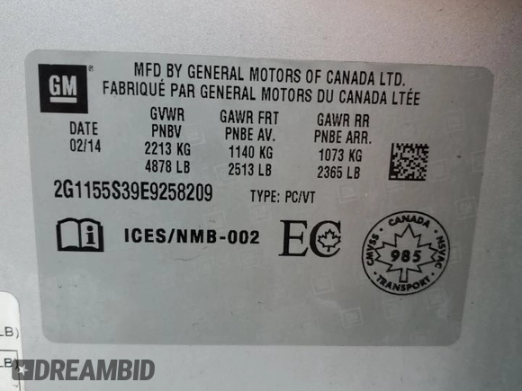 2014 Chevrolet Impala LTZ with VIN 2G1155S39E9258209, listed as a Copart auction lot 44491435 with 96,267 mi miles and Non Repairable. Bid and sale history available at DreamBid. Image 14.