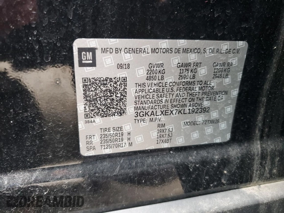 2019 GMC Terrain Denali z VIN 3GKALXEX7KL192392, wystawiony jako Copart lot #50947025 z przebiegiem 53 110 mil mil oraz Szkoda całkowita • Salvage title. Historia ofert i sprzedaży dostępna na DreamBid. Obrazek 14.